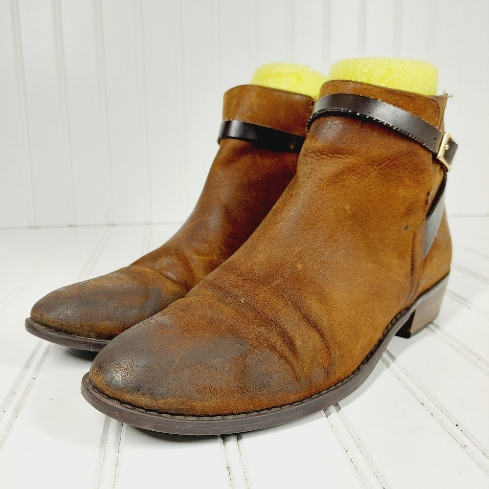 Franco Sarto Santos Brown Leather Boots With Buckle and Side Zip H361 - Picture 2 of 12